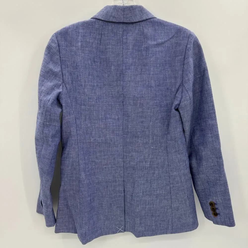 New J. CREW Womens Blazer Jacket Linen Blend Size 0P Blue Single Button Office